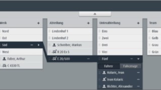Obszar Organizacja w oprogramowaniu do zarządzania flotą connect:desk firmy Linde Material Handling W obszarze Organizacja oprogramowania do zarządzania flotą connect:desk firmy Linde Material Handling można edytować dane operatorów, miejsca zastosowania, przyporządkowanych wózków i inne informacje.