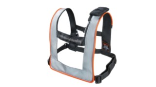Pas ostrzegawczy dla pieszych można nosić na certyfikowanych kamizelkach ostrzegawczych i jest wyposażony w wymienny akumulator. Pas ostrzegawczy dla pieszych firmy Linde Material Handling