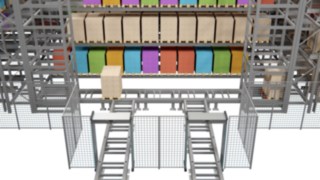 Przenośniki taśmowe S-MATIC cube transportują przeznaczone do zmagazynowania towary do wind. Przechowywane towary są umieszczane na przenośnikach taśmowych.